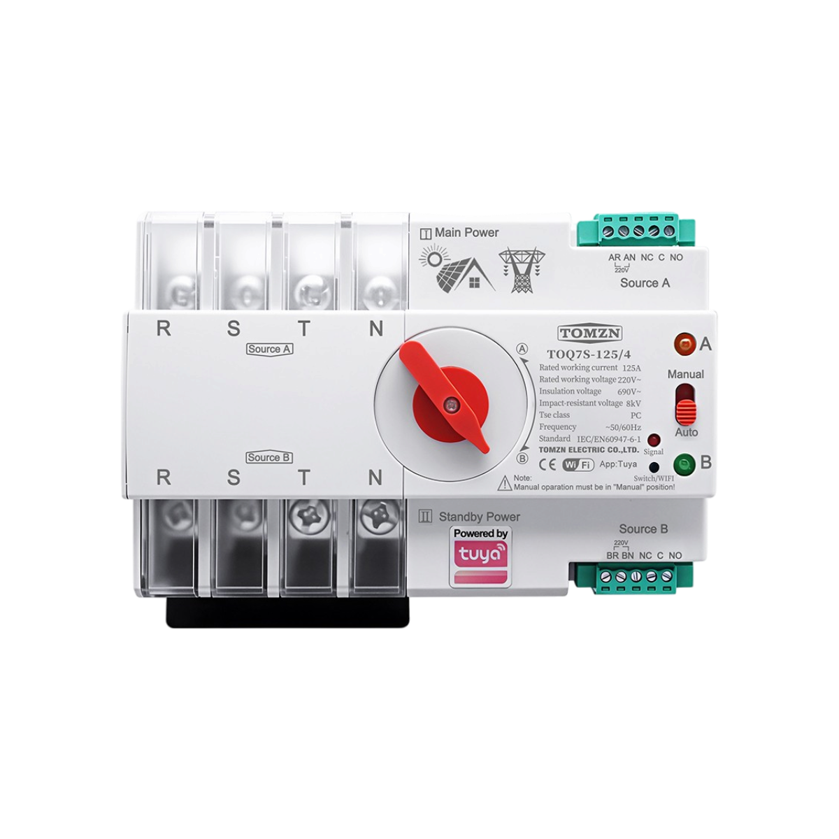 Tomzn Smart Dual Power Automatic Transfer Selector Switch ATS -125A — Three Phase