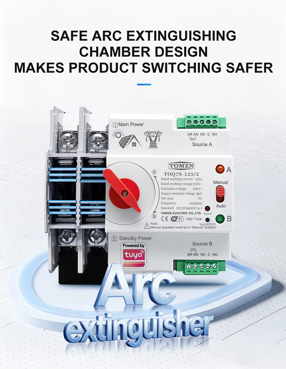 Tomzn Smart Dual Power Automatic Transfer Selector Switch ATS -125A