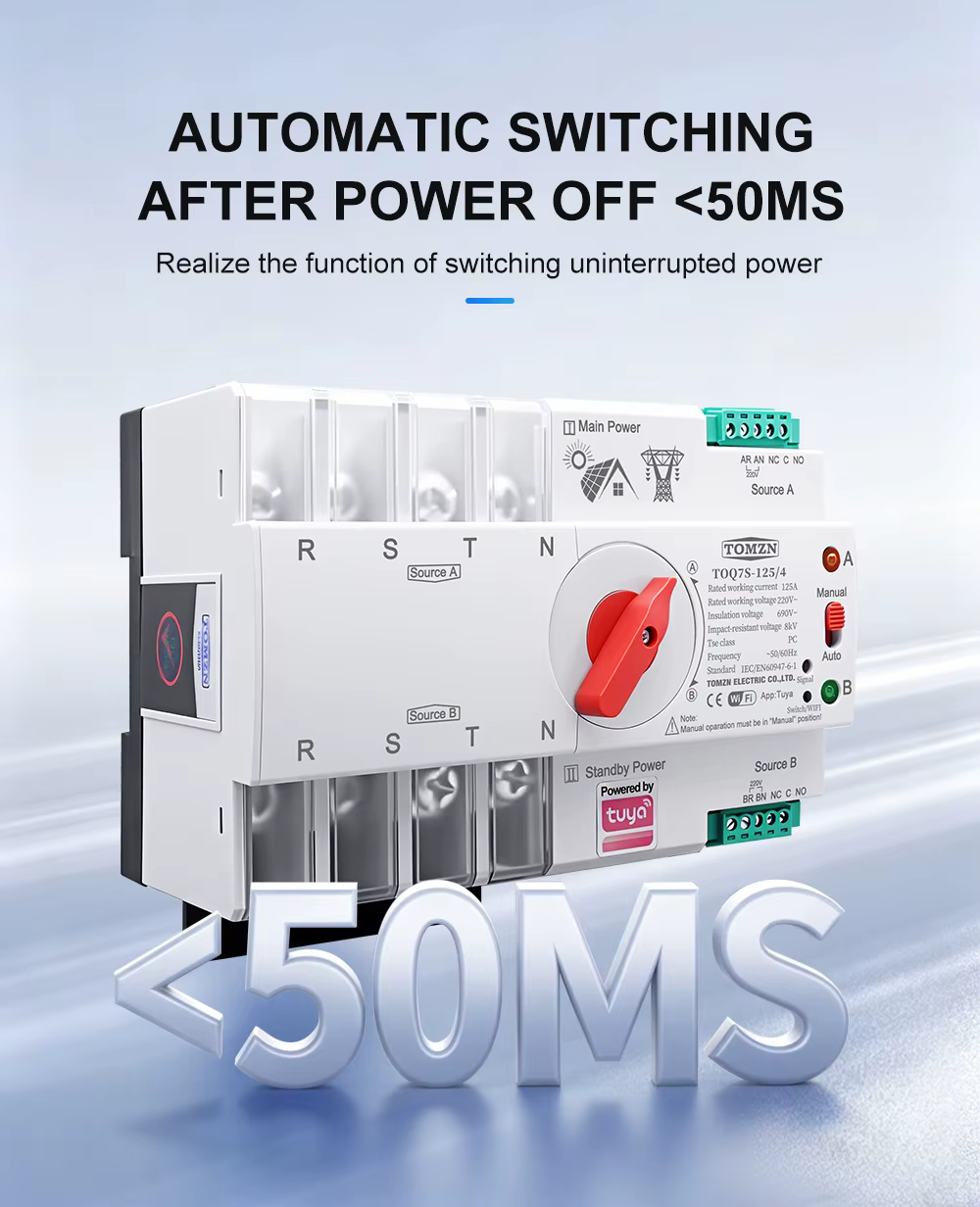 Tomzn Smart Dual Power Automatic Transfer Selector Switch ATS -125A — Three Phase