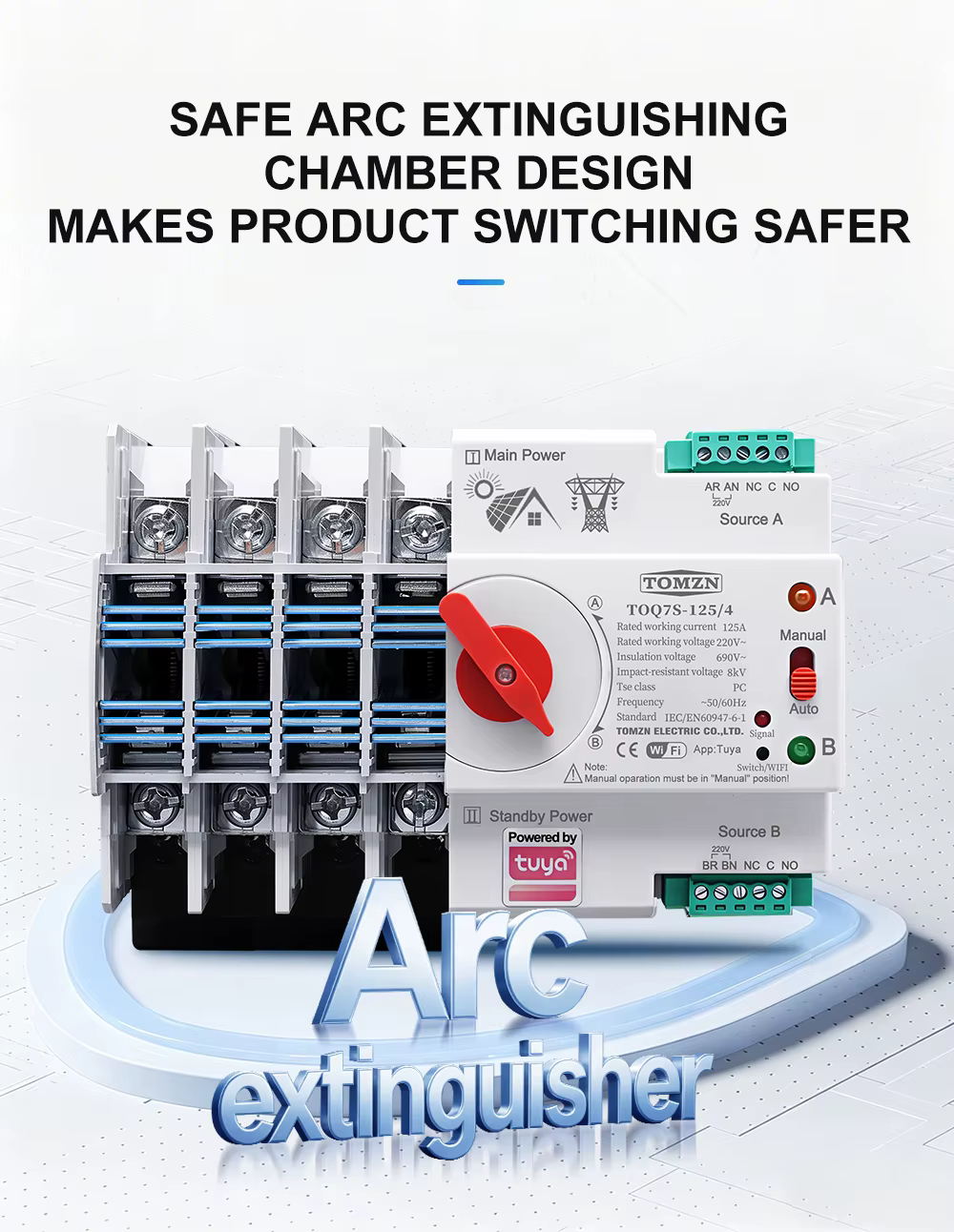 Tomzn Smart Dual Power Automatic Transfer Selector Switch ATS -125A — Three Phase