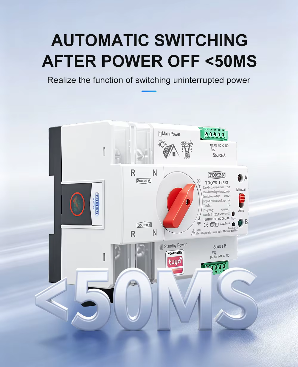 Tomzn Smart Dual Power Automatic Transfer Selector Switch ATS -125A