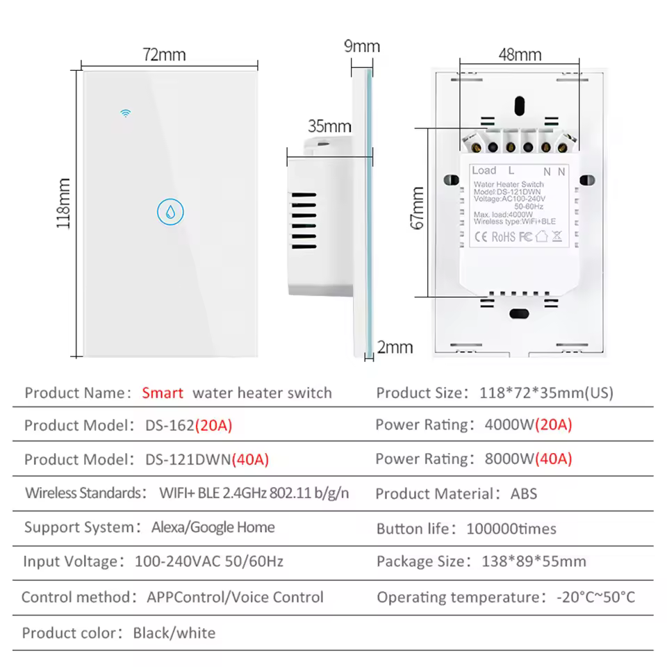 Smart Boiler Switch 40A — White